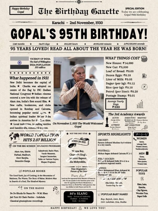 95th Birthday Newspaper India