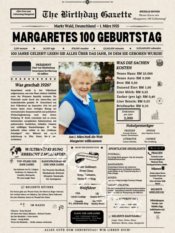 100th birthday newspaper germany