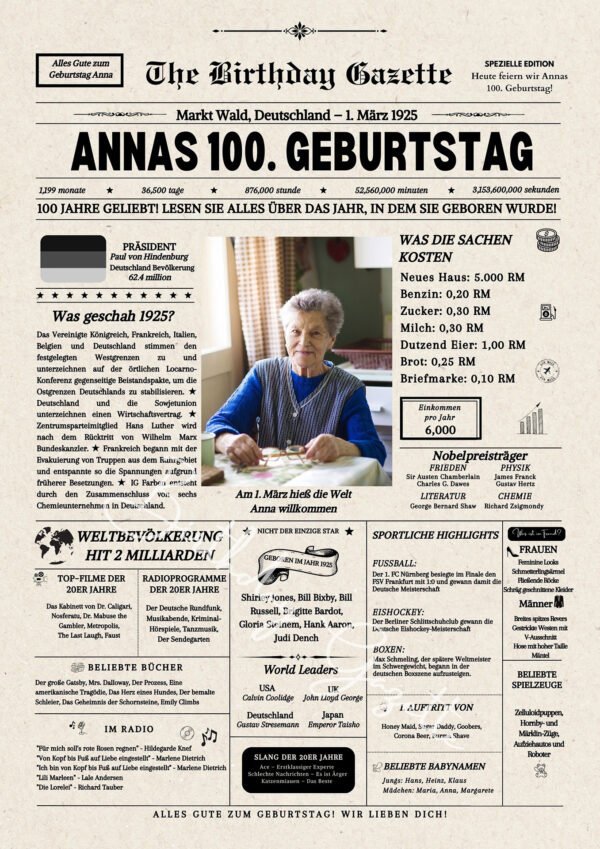 100th birthday newspaper germany