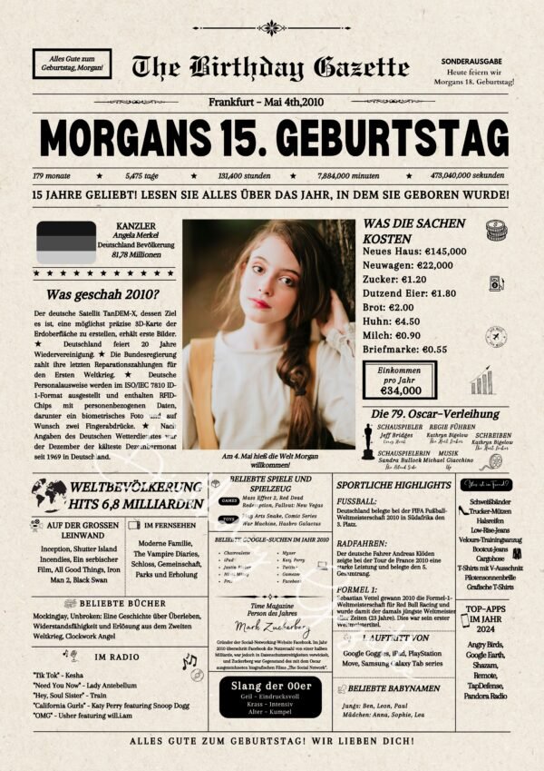 15th birthday newspaper Germany