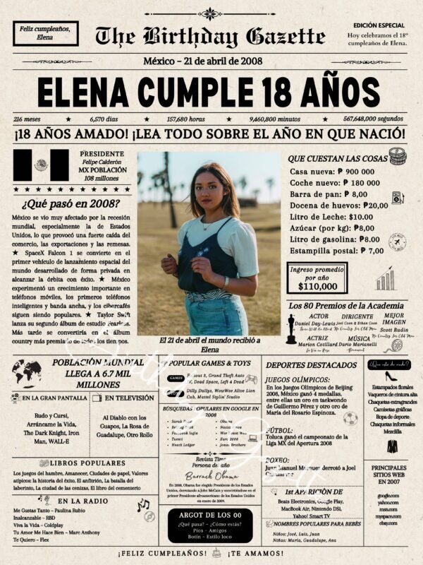 18th Birthday Newspaper Mexico