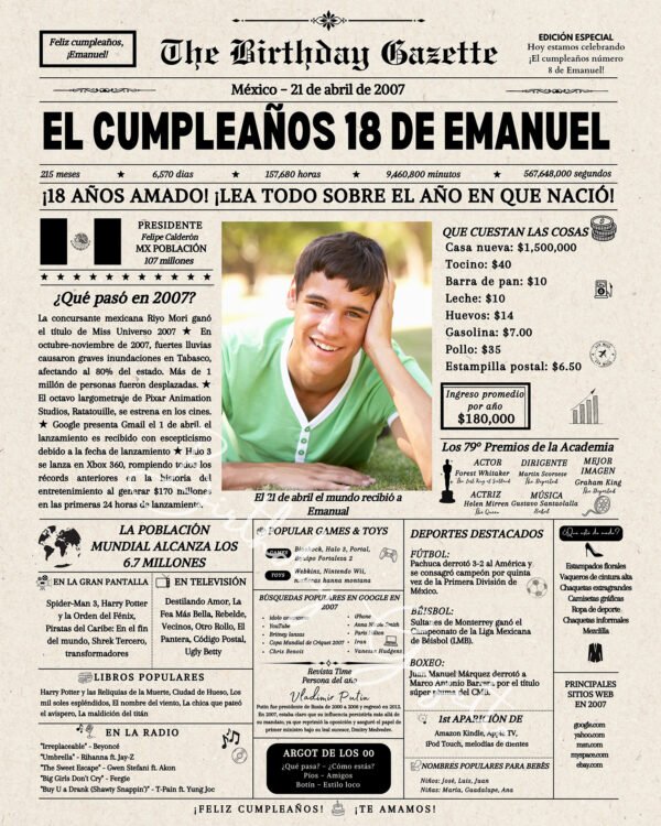 18th Birthday Newspaper Mexico