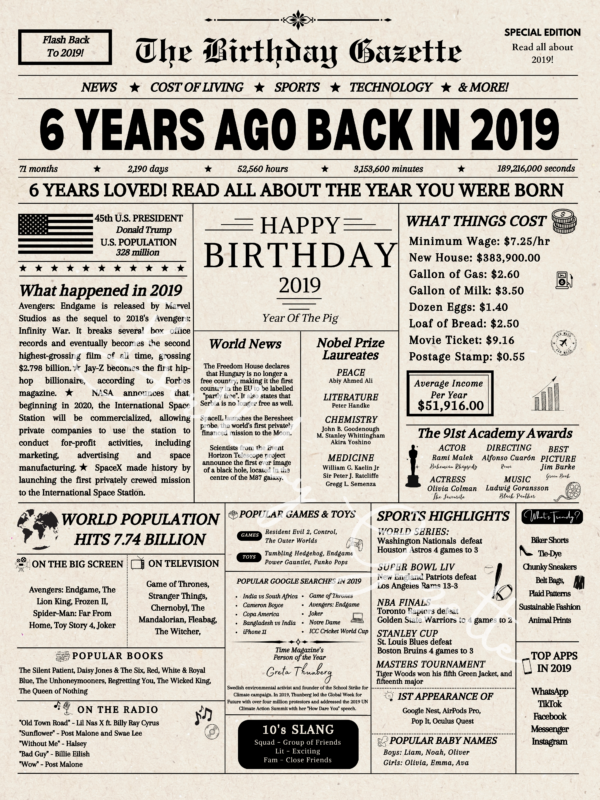 6th birthday newspaper download usa