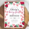 strawberry first birthday invitation