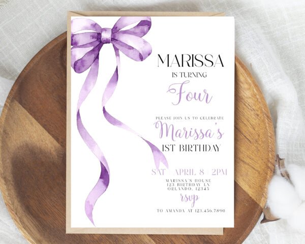 purple lover birthday party invitation