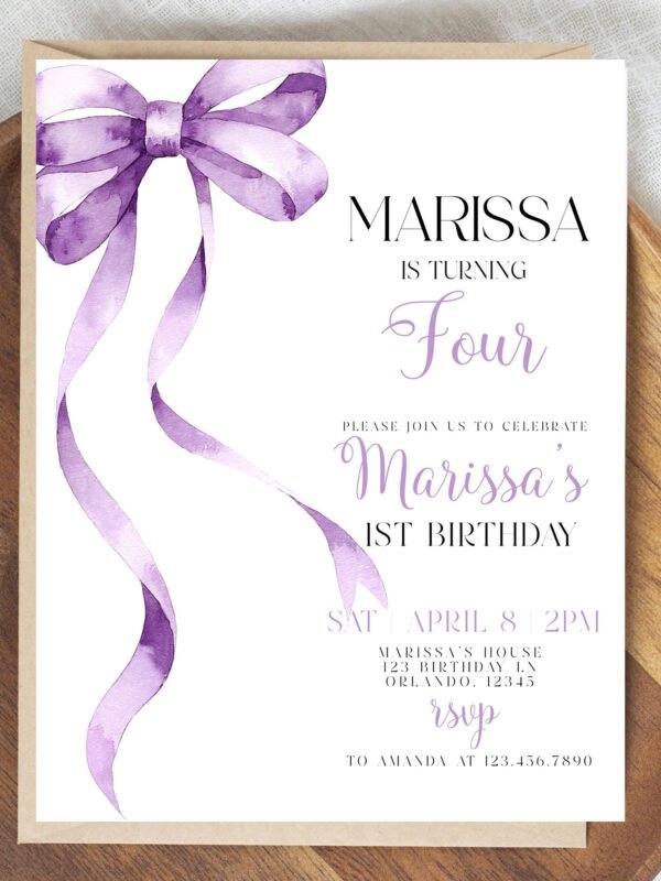 purple lover birthday party invitation