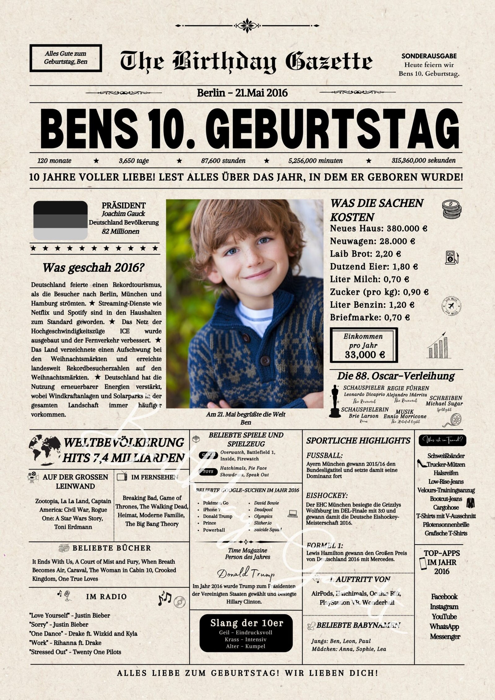 10th Birthday Newspaper Germany Customized 10th Birthday Newspaper Germany Customized