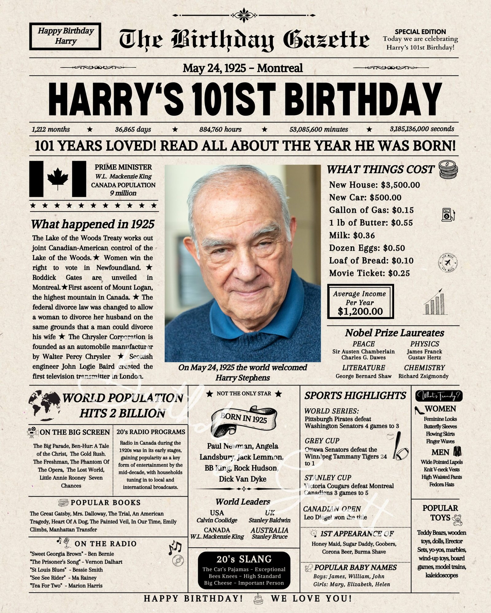 101st Birthday Newspaper Canada 101st Birthday Newspaper Canada