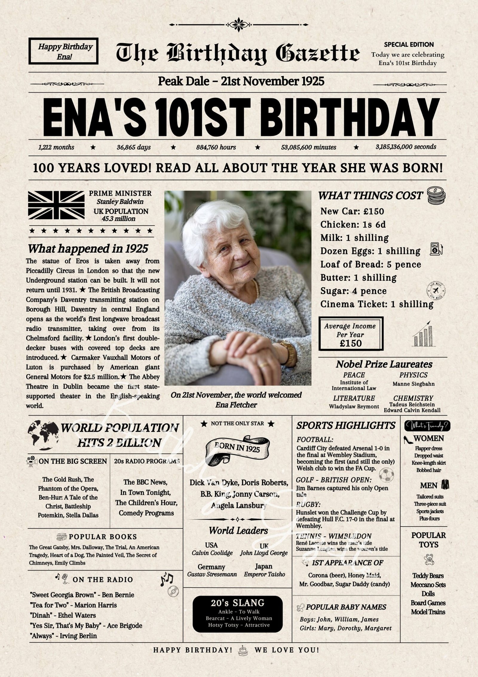 101st Birthday Newspaper Customized UK 101st Birthday Newspaper Customized UK