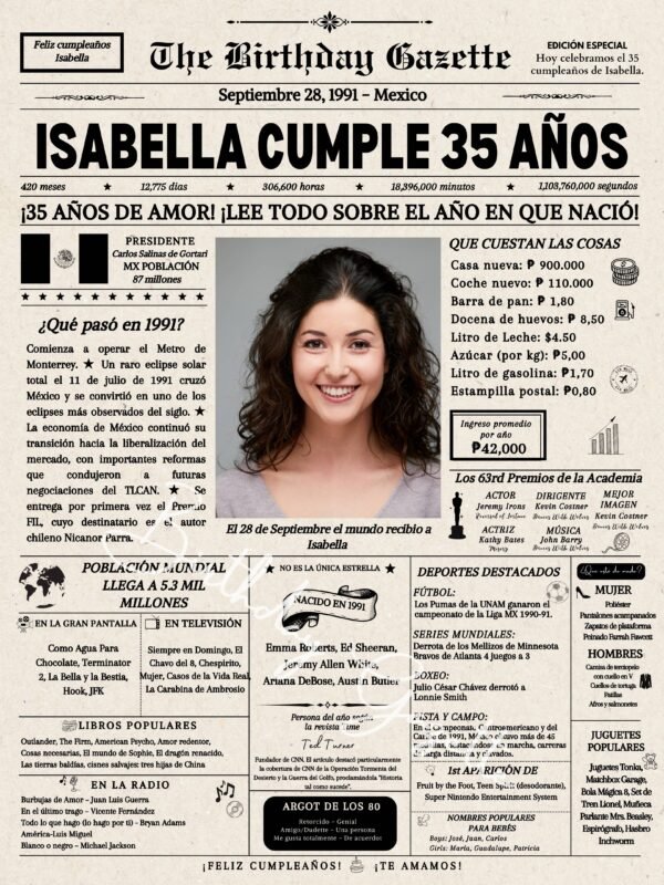 35th Birthday Newspaper Mexico