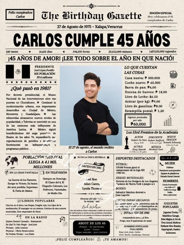45th Birthday Newspaper Mexico