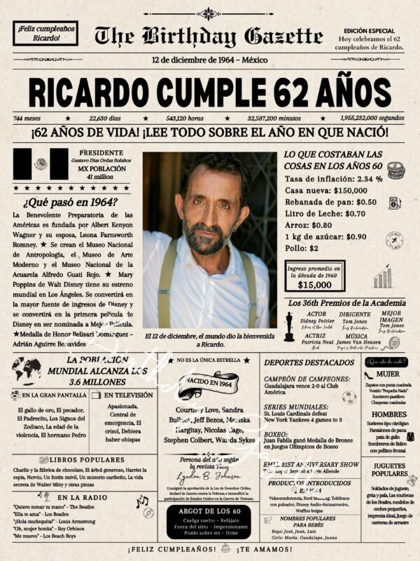 62nd Birthday Newspaper Mexico