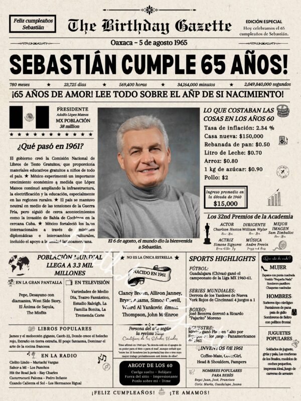 65th Birthday Newspaper Mexico