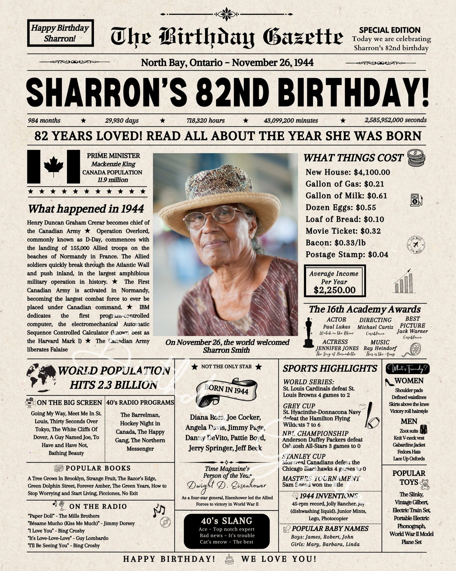 82nd Birthday Newspaper Customized Canada 82nd Birthday Newspaper Customized Canada