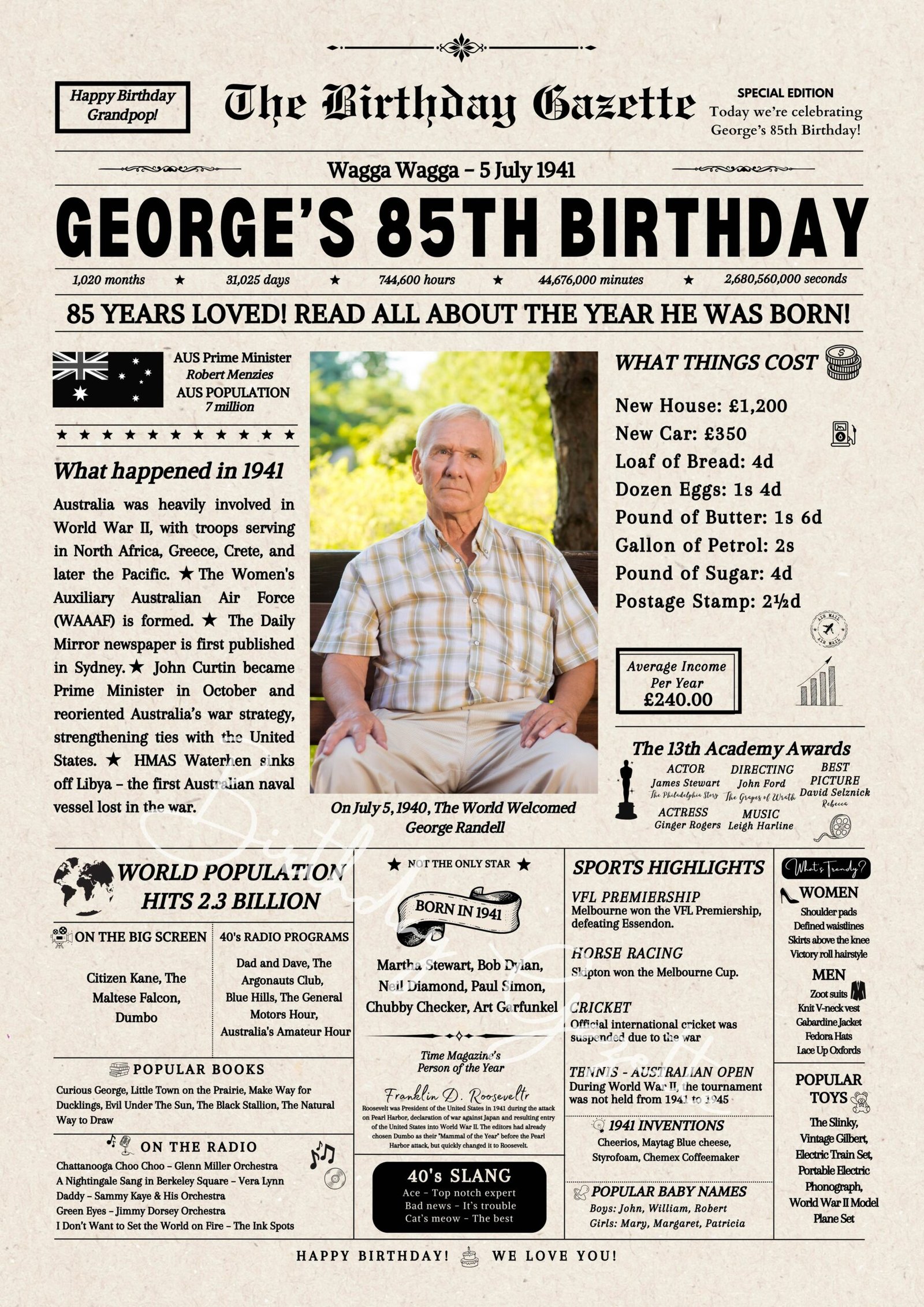 85th Birthday Newspaper Australia 85th Birthday Newspaper Australia
