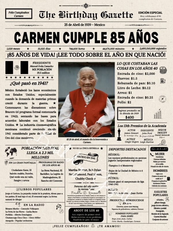 85th Birthday Newspaper Mexico