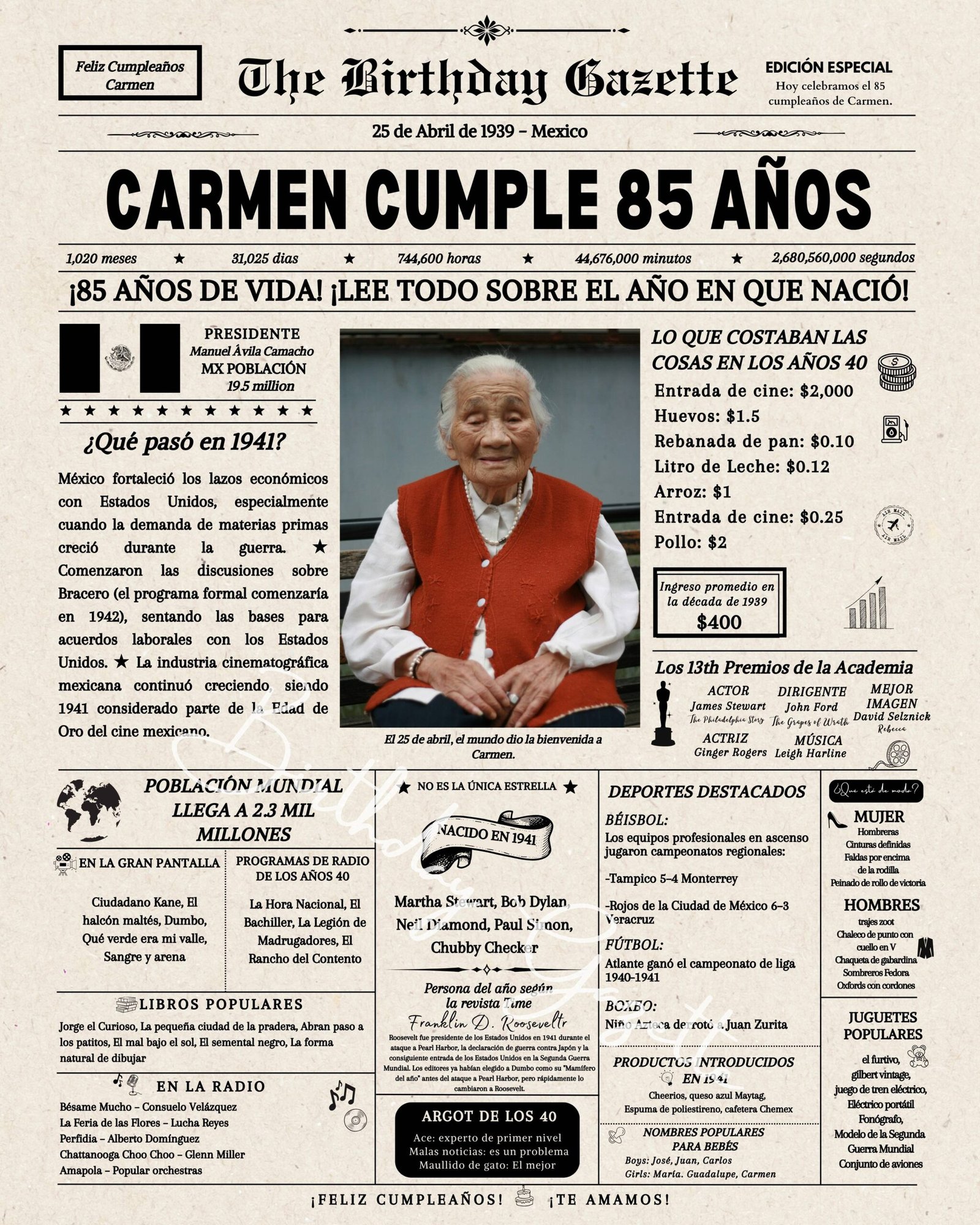 85th Birthday Newspaper Mexico 85th Birthday Newspaper Mexico