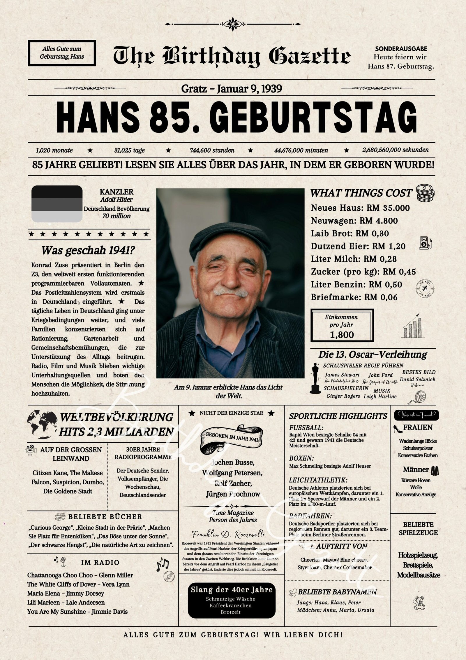 85th Birthday Newspaper Germany Customized 85th Birthday Newspaper Germany Customized