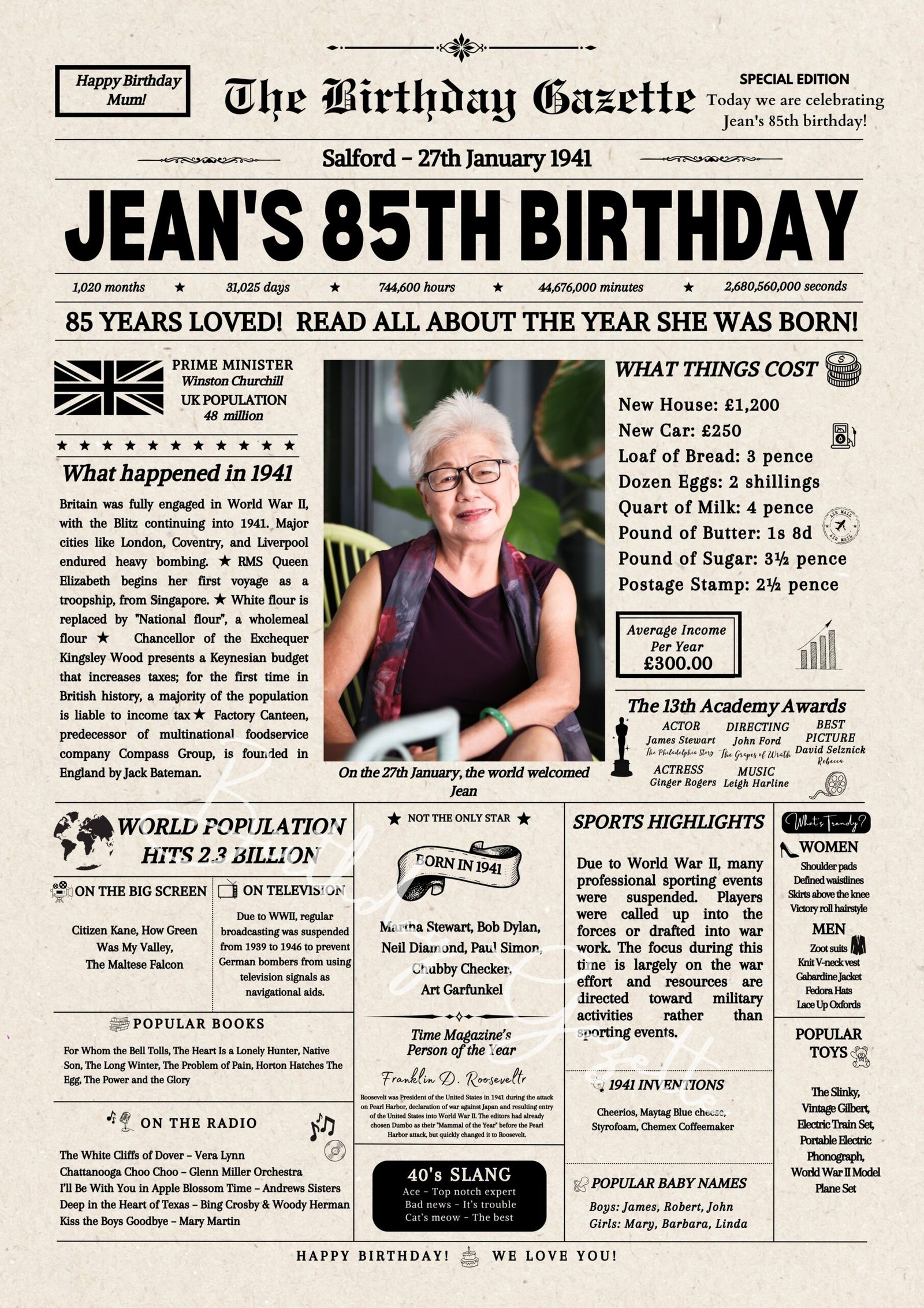 85 85th Birthday Newspaper Customized UK